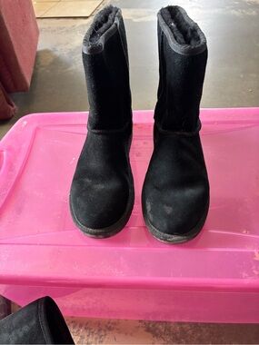 Koolaburra Black Suede Mid-Calf Shearling Boots